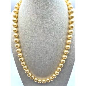 Vintage Faux Glass  Pearl Necklace With Gold-Tone Clasp